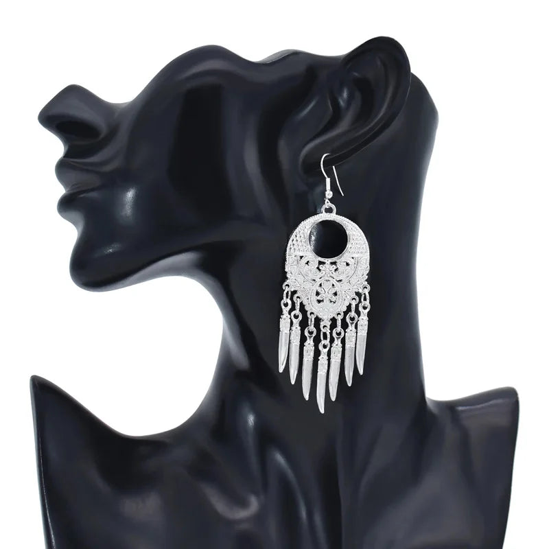Bohemian Bollywood Silver Drop Dangle Earrings for Women Festival Party Jewelry Tassel Statement Earrings