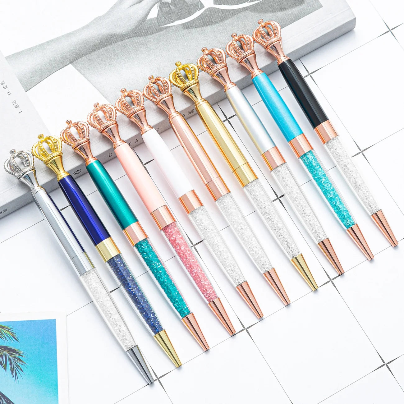 Personalized Crystal Crown Ballpoint Pen Fancy Jewel Metal Design for Women Kids Office School Stationery Advertising Gifts