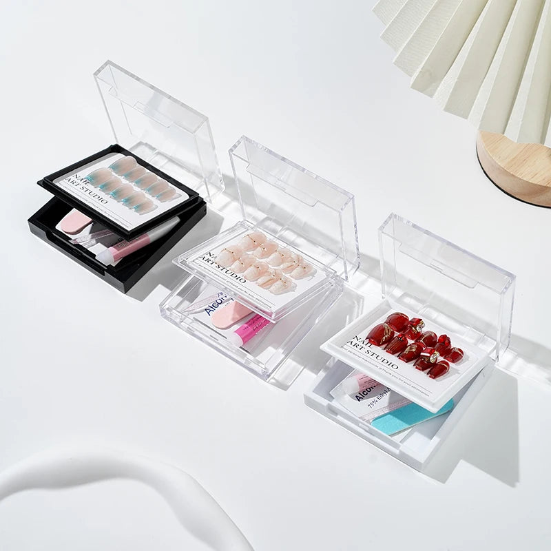 Press on Nail Packaging Box Artificial Nail Display Storage Acrylic Packaging Boxes for Nail Salon 3.47*3.47*1.03inch