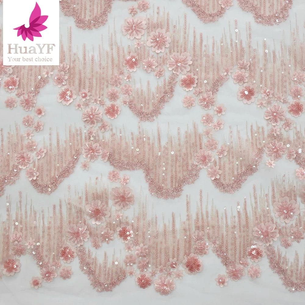 HY1581 3D Bead Embroidery Tulle Lace Sequins Decorative Fabric Small Fresh Bag DIY Curtain Dress Decoration Clothing Wedding