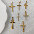 Non Tarnish 18k Gold plated Stainless Steel Cross Charms Zircon Cross Rose Ankh Pendant Necklace Jewelry Custom MSPC008
