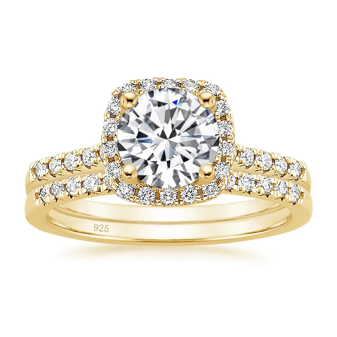 OAHLAN 14K Gold Plated 925 Sterling Silver Bridal Rings Sets Cubic Zirconia Women Engagements Wedding Bands Size 3-Size12