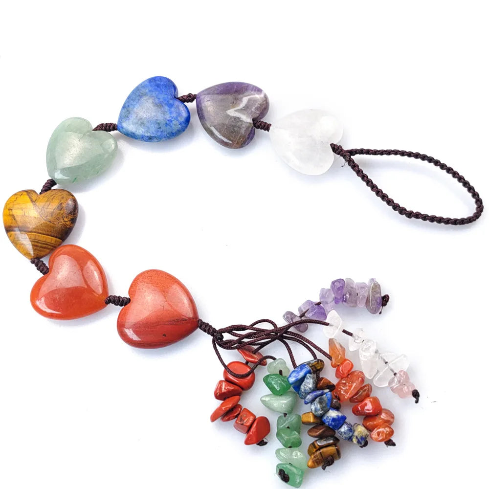 Hongzhuo Natural Crystal Heart Shape Stones 7 Chakra Pendant for Home or Car Pendant Ornament
