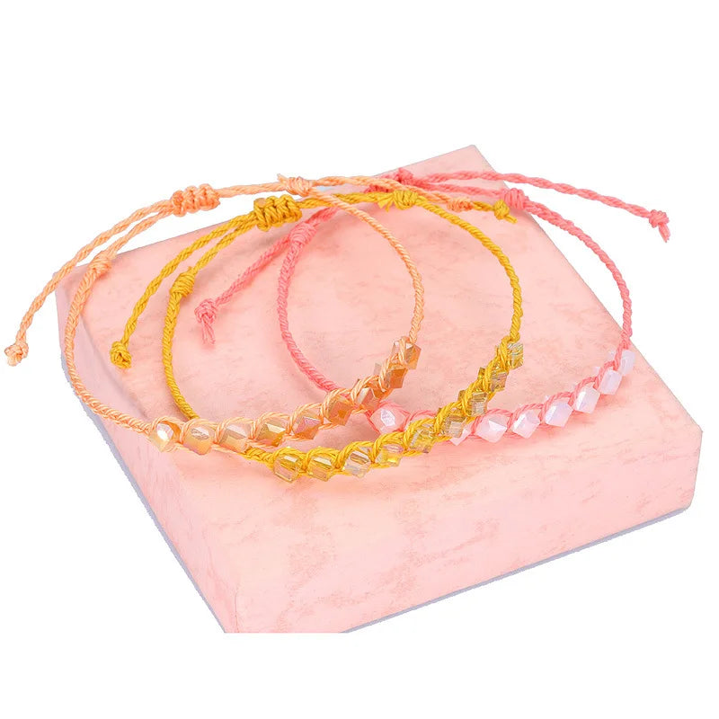 Bracciale in Corda Rainbow Colorful Handmade Wax String Bracelet Adjustable Bohemia Style Braided Crystal Bracelet for Ladies
