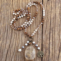 New Summer Woman Bohemian Jewelry Life Tree Charm 6mm Amazonite Natural Stone Knotted Irregular Gemstone Pendant Necklace