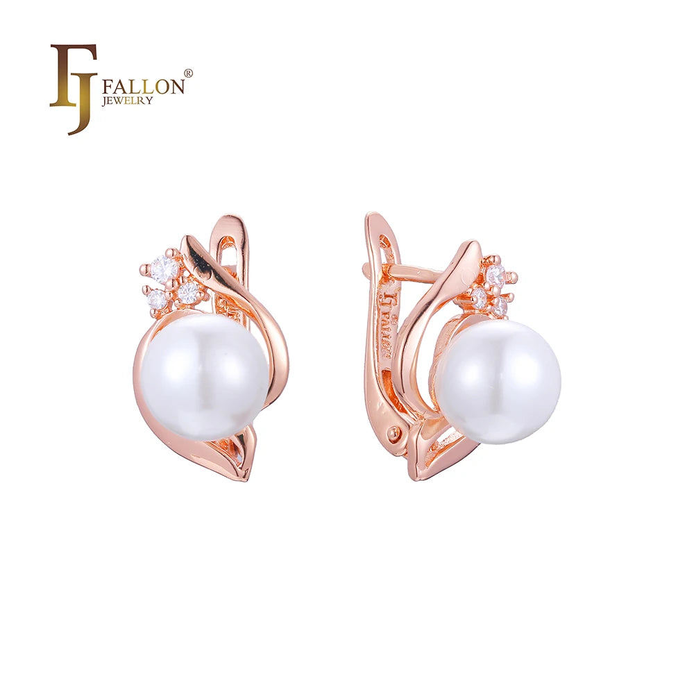 FJ Fallon Fashion Jewelry Pearl Earrings Plated in Rose Gold Brass Based