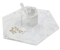 Judaica Jewish Rosh Hashanah Gift Removable Honey Dish Marble Spoon Acrylic Lucite Simanim Tray