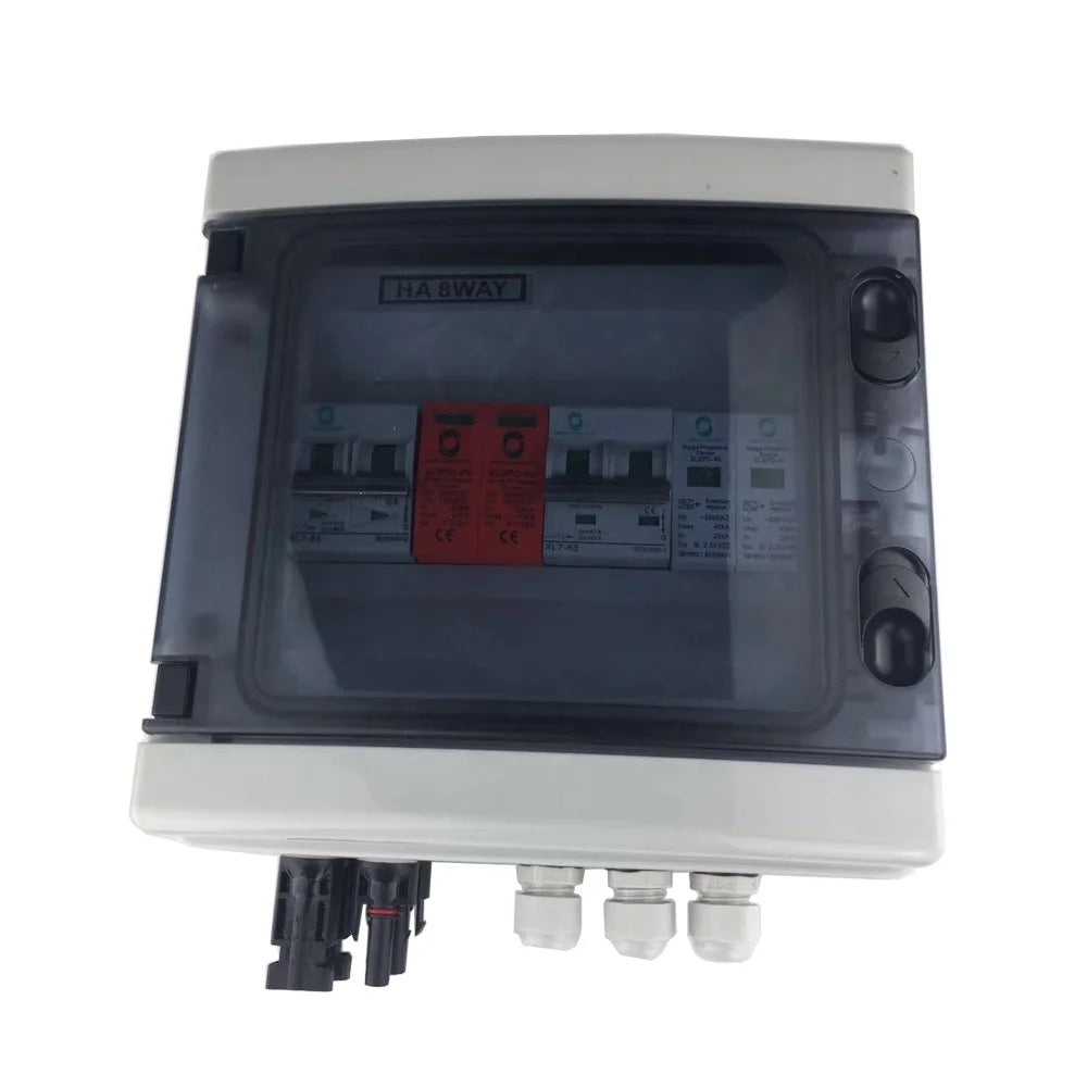 IP65 550V DC Solar PV Array Strings Combiner Box With Ac Surge Protector and Ac Circuit Breaker