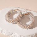 KAIMEI 2025 New Arrival Fashion Jewelry Pearl Inlaid Diamond Geometric Earrings Retro Gold Hoop Pearl Clip on Earrings for Women