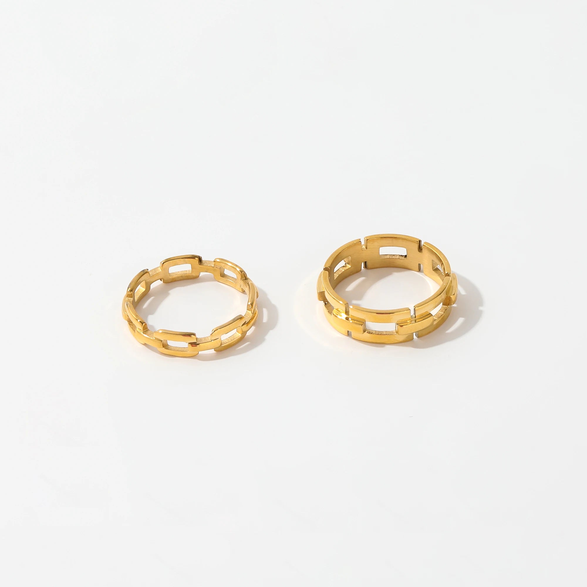 High End 18K Plain Gold Chain Shape Hollow Ring Stainless Steel Trendy Simple Gold Plated Jewelry