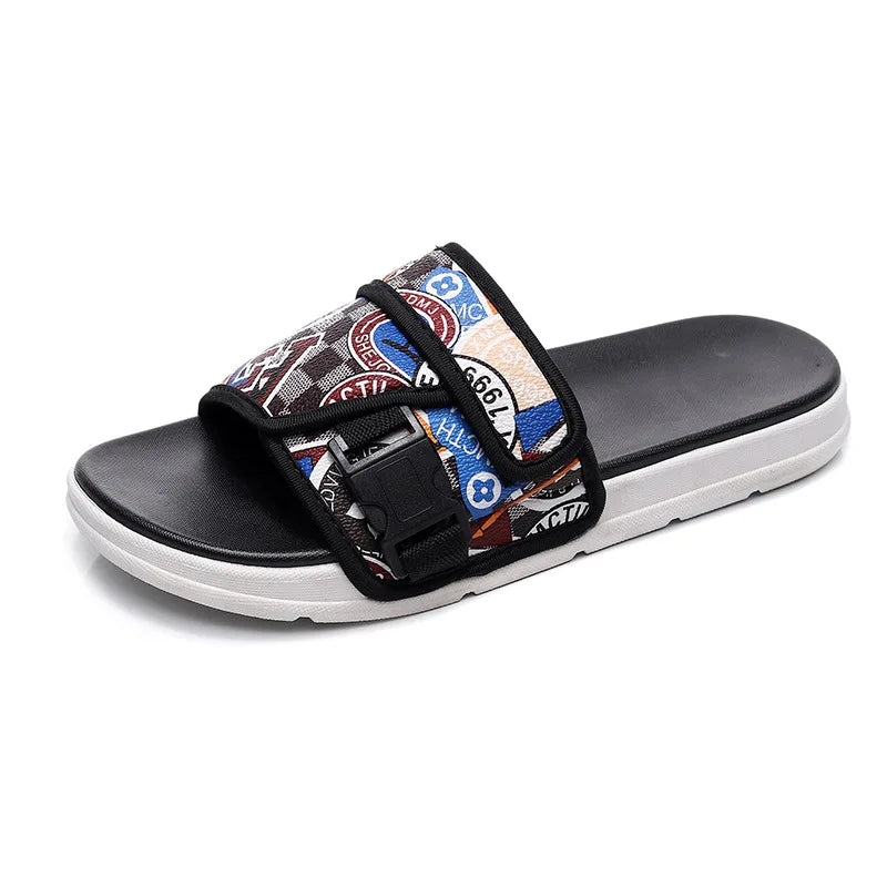 New Color Net Red Men's Slides Women's Personality Couple One-Word Slipper Shoes Trendy Summer Beach Shoes Comfortable Men Women