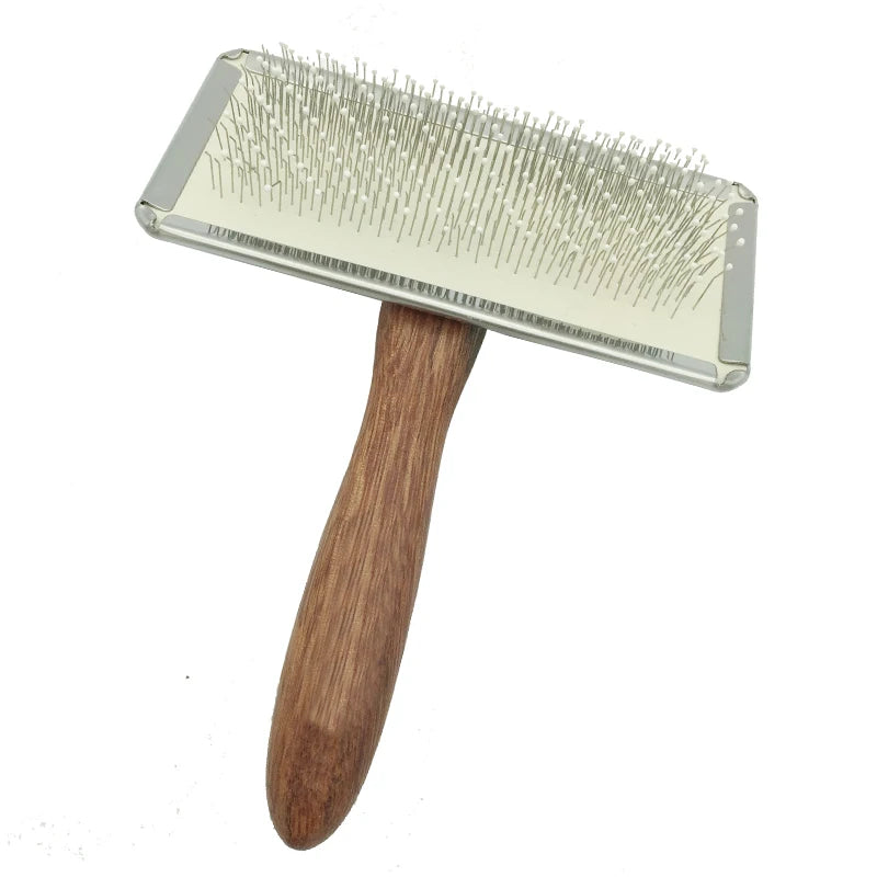 Stainless Steel Slicker Brush with Wooden Handle for Dog Hair Cleaning and Pet Grooming Tools