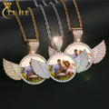 Wholesale Trendy Memory Jewelry Custom Picture Gold Plated Brass Prong Setting AAAAA CZ Diamond Iced Out Wing Photo Pendant MegaBDM