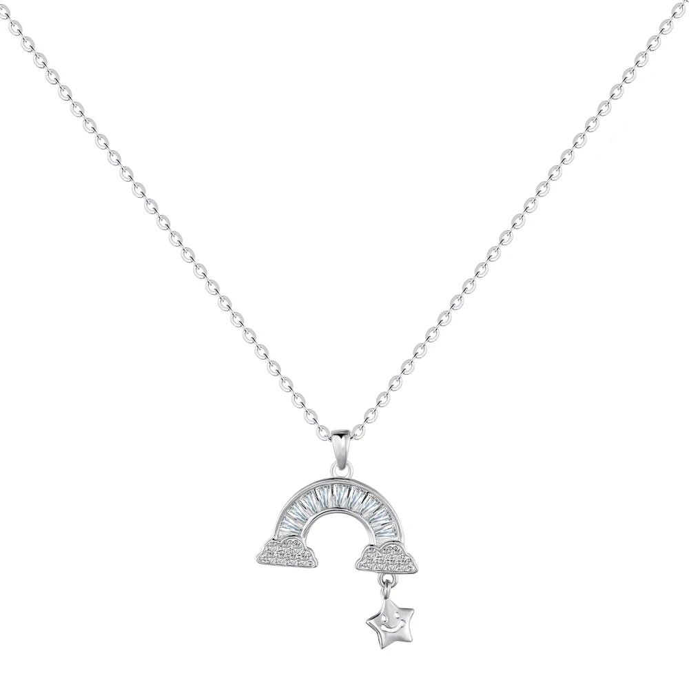Dylam Cute Design Fine Fashion Jewelry Women S925 Silver 18K Gold Plated 5A Zirconia Star Arch Rainbow Pendant Necklace