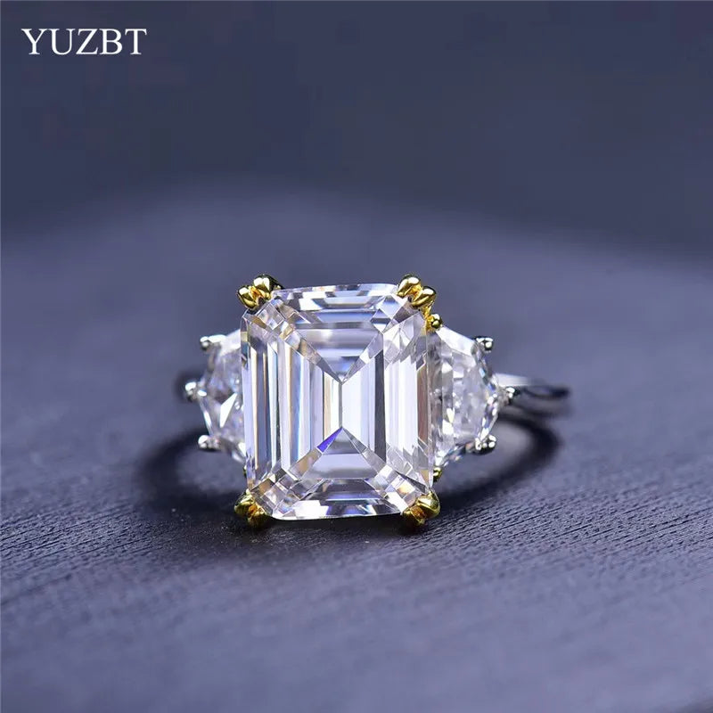 Silver 925 Original 5 Carat Emerald Cut Genuine Diamond Test Past D Color Moissanite Ring for Princess Wedding Gemstone Jewelry