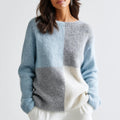 Women's Trendy Multicolor Knit Pullover XS Color Block Mohair Hooded Winter Autumn Summer Sweater Breathable Buttons Casual