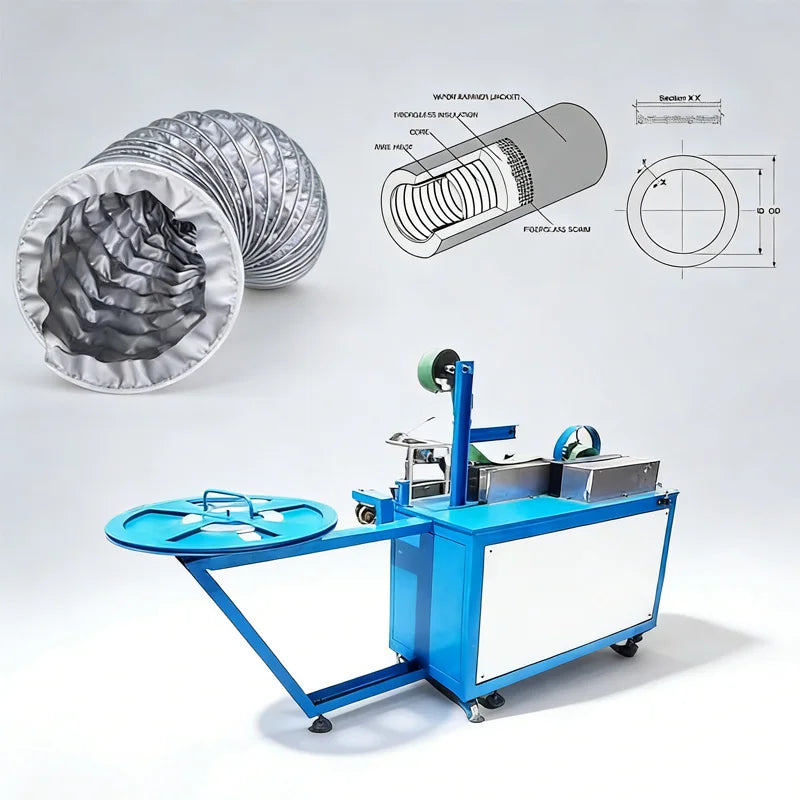 Steel Clip Reinforced PVC Film Lamination HVAC Air Duct Making Machine for Chimney Tube