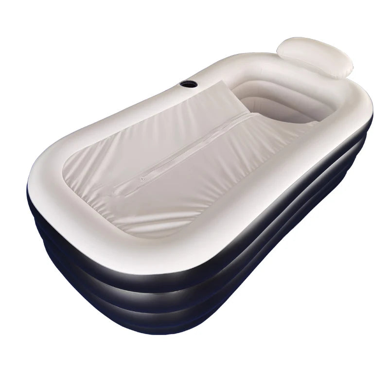 European Style PVC Outdoor Hot Steam Bathtub Includes Drainer and Faucet with Small Pillow for Soaking Ice Bath for Bathroom