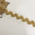 Clothing Decorative Gold Leaf Pattern Beaded Embroidery Mesh Lace Trim LT2605B