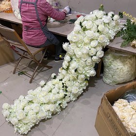 New Product 200*50cm Artificial White Flowers Runner Gift Desktop Decoration Flower Table Runner