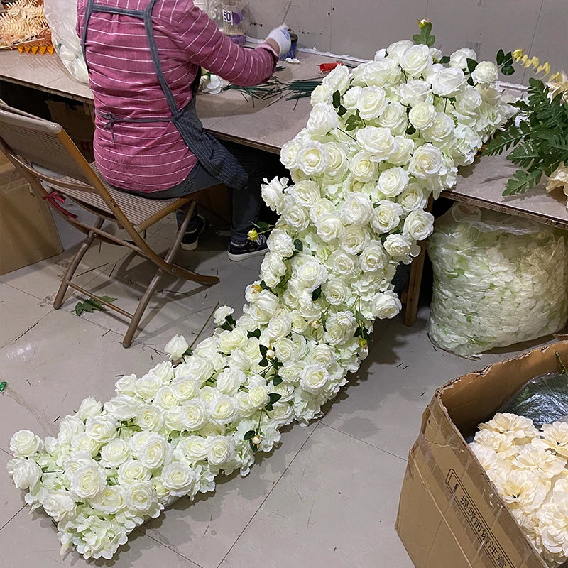 New Product 200*50cm Artificial White Flowers Runner Gift Desktop Decoration Flower Table Runner