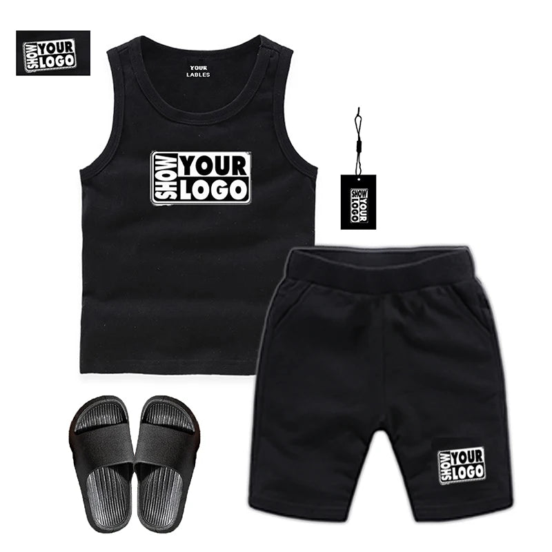 Drop Shipping Kids Summer Sports Casual Short Tank Top and Short Sets With Shoes Kids Clothing Sets
