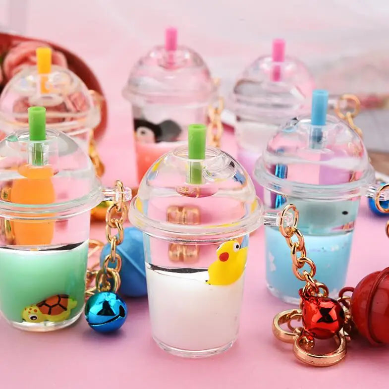 Hot Sale New Design Car Metal Acrylic Milk Tea Cup Liquid Keychain