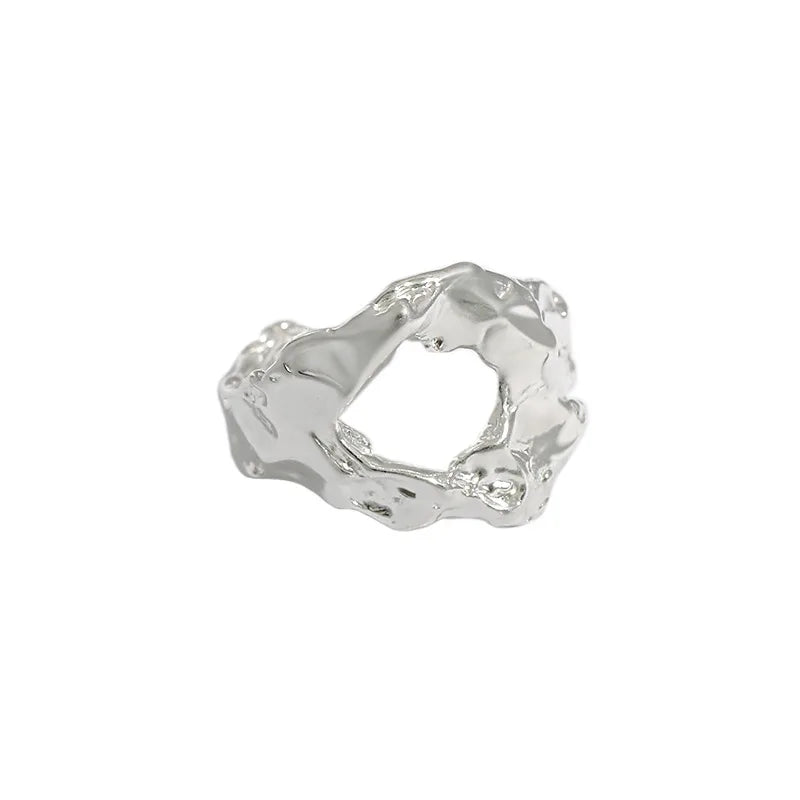 VIANRLA 925 Sterling Silver Trendy Adjustable Rhodium Plated Hollow Circle Rings