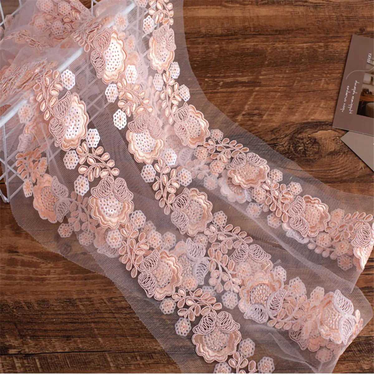 1 Yard Pink Lace Trim Embroidered Ribbon Applique DIY Sewing Dress Clothes Fabric Decor