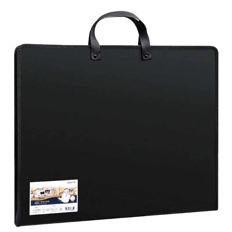 Deli 72706 Black 8K Hand Bag for Painting Large-capacity Waterproof Art Students' Art Works Storage Book 24pcs Per Carton Set