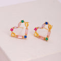 Trendy Bohemian Colored Zirconia Heart Stud Earrings Gold-Plated Brass Jewelry with Geometric Shape for Weddings and Gifts