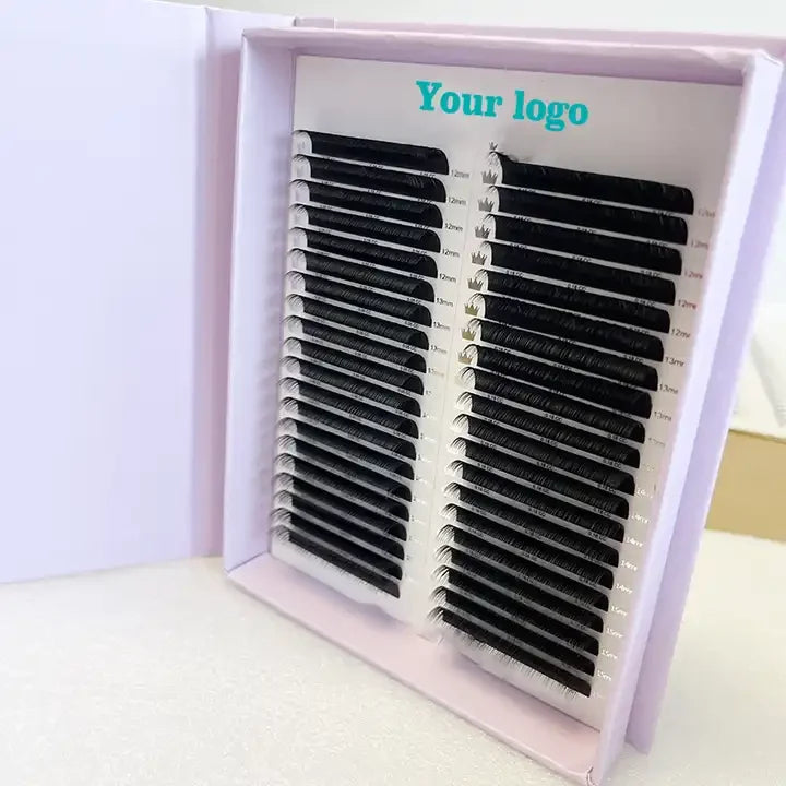 Wholesale Custom XXL  Faux Mink Silk Individual Volume Korean Pbt Brown Cashmere Easy Fan .02 Eyelash Extensions Trays Supplies