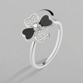 Rotate Heart Four Leaf Clover Rings for Women Open Adjustable Dripping Oil Rings Jewelry