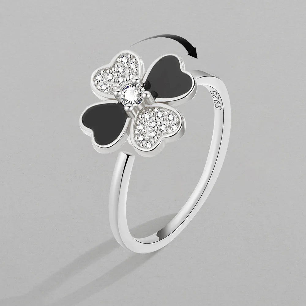 Rotate Heart Four Leaf Clover Rings for Women Open Adjustable Dripping Oil Rings Jewelry