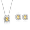 925 Sterling Silver Zircon Square Baguette Crystal Wedding Necklace & Earrings Two Piece Jewelry Set