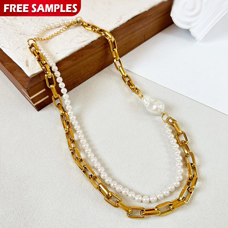 Stainless Steel Cross Butterfly Necklaces Chain Curb Resin Rhinestone Collar Fashion Beaded Jewelry Featuring Pearl Trendy Gifts