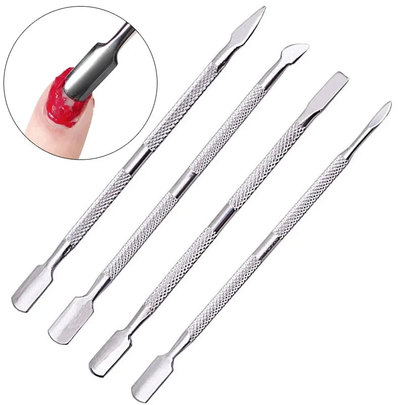 4pcs/set Double-ended Stainless Steel Cuticle Pusher Dead Skin Push Remover for Pedicure Manicure Nail Art Cleaner Care Tool