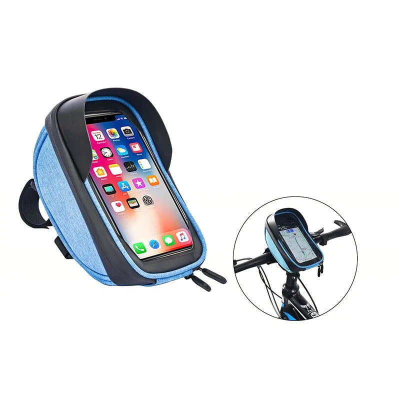 Bike Phone Front Frame Bag Cycling Mount Holder Waterproof Handlebar Storage Bag with Touch Screen Phone Mount Holder Pouch Bag