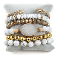 Fashion Boho Jewelry 6pcs Natural Stone Crystal Glass Elastic Bracelet Alloy ArrowHead Open Cuff Bangle Druzy Stack Bracelet Set