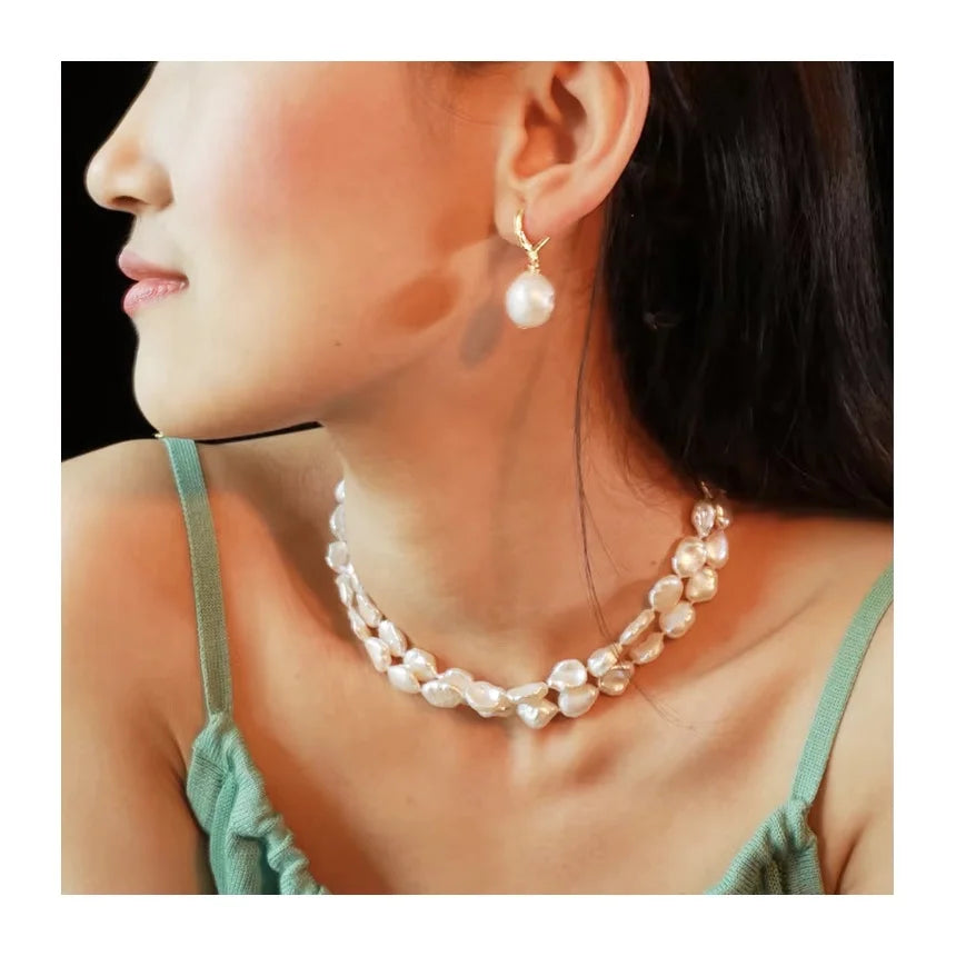 Latest Design Large Baroque Freshwater Pearl Drop Earrings 925 Silver White with Gold Plating for Wedding Party Gift for Women