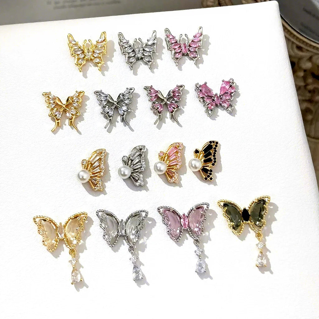 Silver Light Luxury Simple 3D Butterfly Series Nail Rhinestones New Zircon Internet Celebrity Diamond Nail Decoration