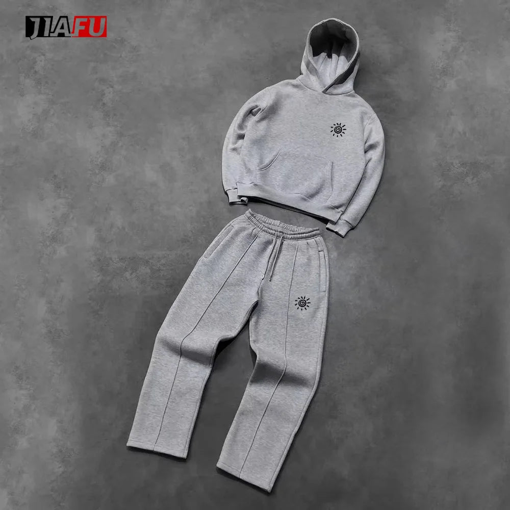 2026 Tracksuits for Men Custom Embroidery Logo Clothes High Quality Baggy Pullover Two Piece Sweatpants and Hoodies Set Men