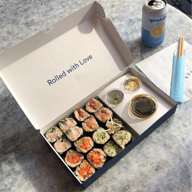 Wholesale Biodegradable Disposable Custom Food Paper Packaging Takeaway Meal Sushi Dessert Food Delivery Paper Box With Divider
