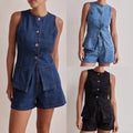 2025 Spring and Summer New Fashion Sleeveless Waist High Waist Loose Denim Shorts Set