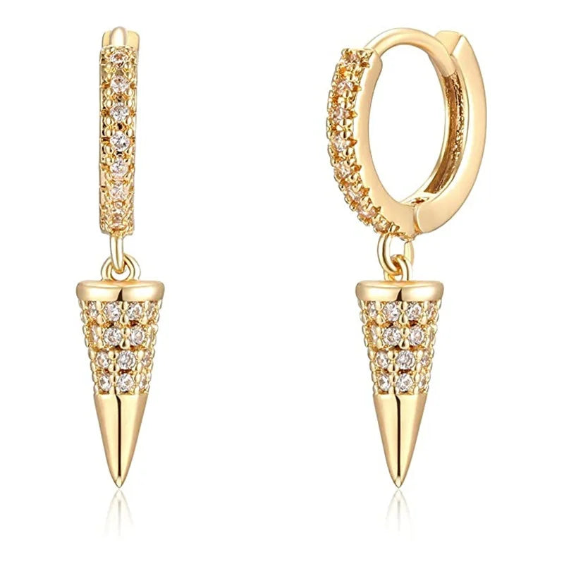 CAOSHI Hip Hop Jewelry 14K Gold Plated Cone Shaped Micro 4A Zircon Personality Geometric Drop Hoop Earrings for Women