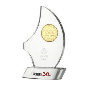 ADL Company Events Gold Coin Crystal Glass Trophy Awards Customized Design Acrylic Awards With Words and Logo