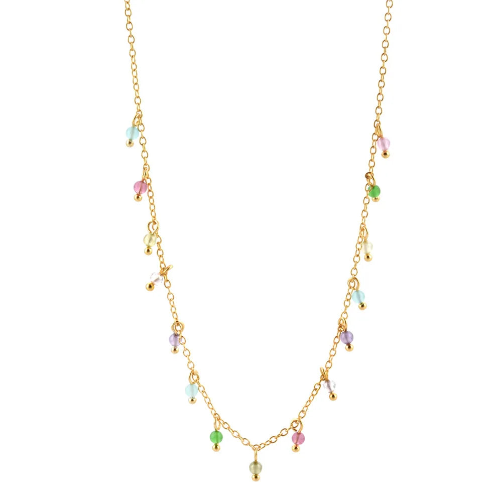 Daidan Beaded Necklace Boho Necklace Silver 925 Gold Plated Jewelry Green Purple Colorful 18K Gold Choker Beaded Necklace