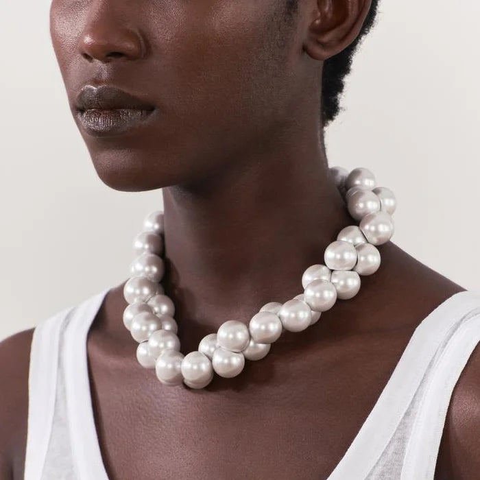 2024 New ZA Fashion Big Pearl Beads Chain Necklace Women Indian Statement Large Collar Big Bib Choker Necklace Jewelry