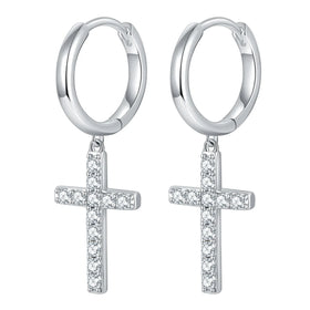 Silver Moissanite Earrings Cross Hanging Moissanite Diamond S925 Sterling Silver Earrings
