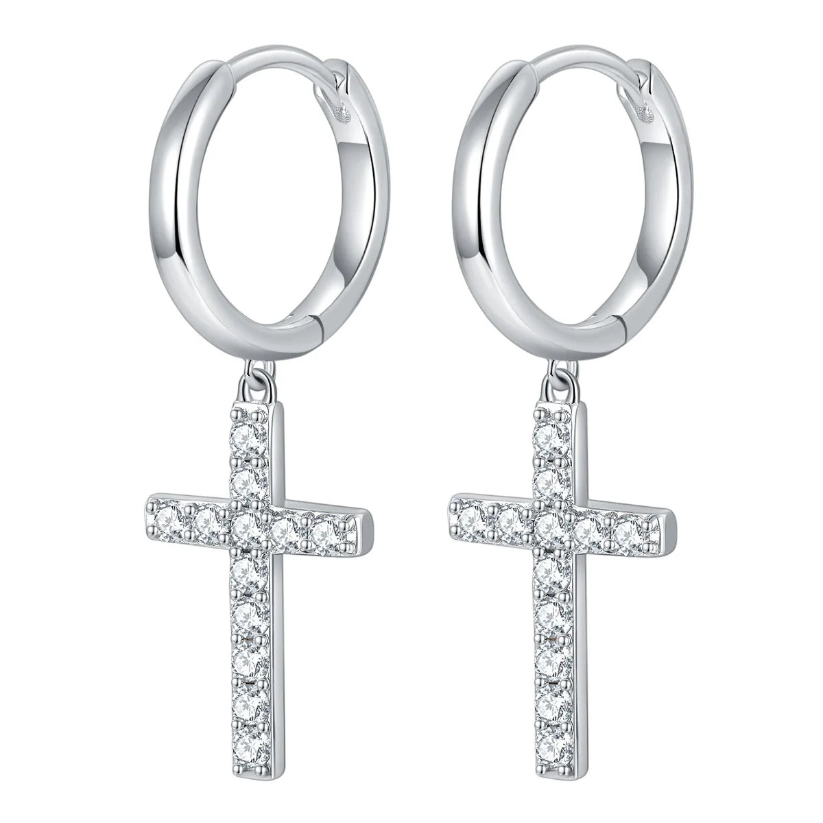 Silver Moissanite Earrings Cross Hanging Moissanite Diamond S925 Sterling Silver Earrings